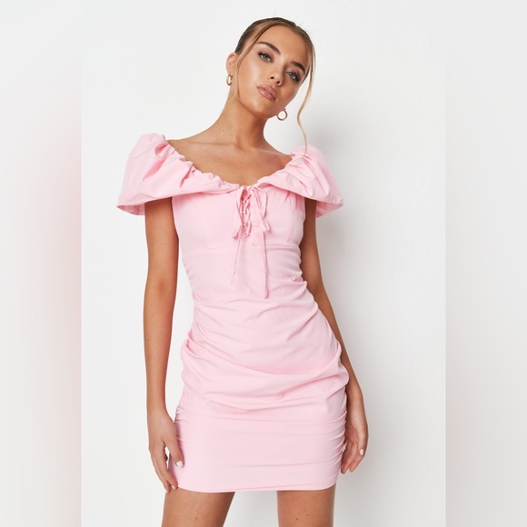 Missguided Off the Shoulder Puff Sleeve Mini Dress - Picture 1 of 13